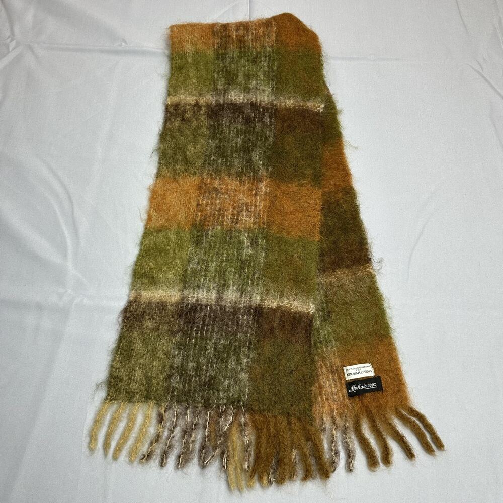 Vintage Abraham & Straus Scarf Womens Mohair Plaid 48in Fringe Germany Winter